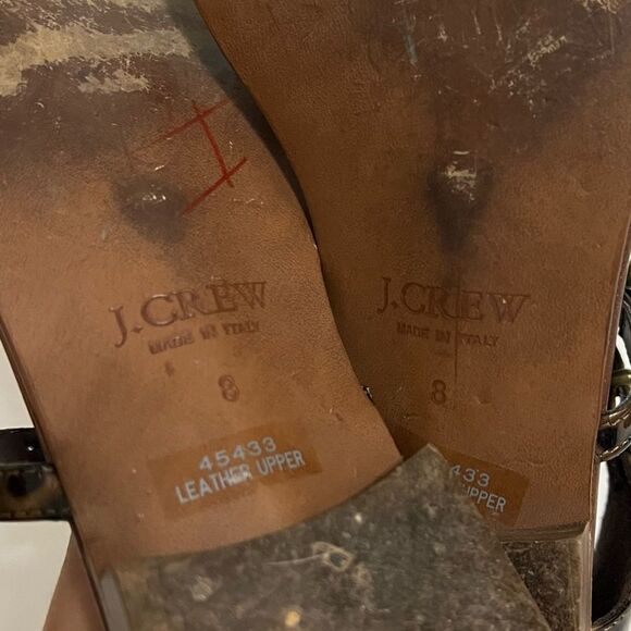 J. Crew Iris Sandals Patent Leather Tortoise Shell Brown Double Buckle Size 8 - Picture 10 of 12